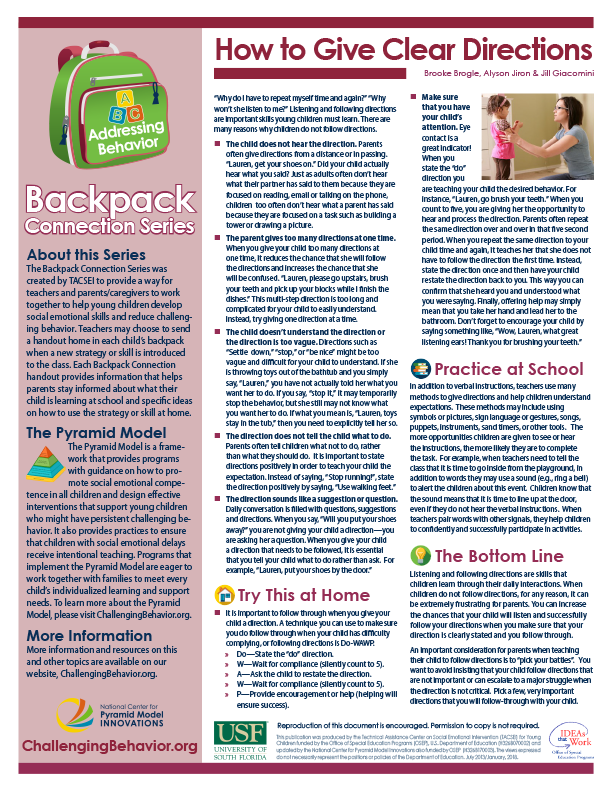 Addressing Behavior - How to Give Clear Directions