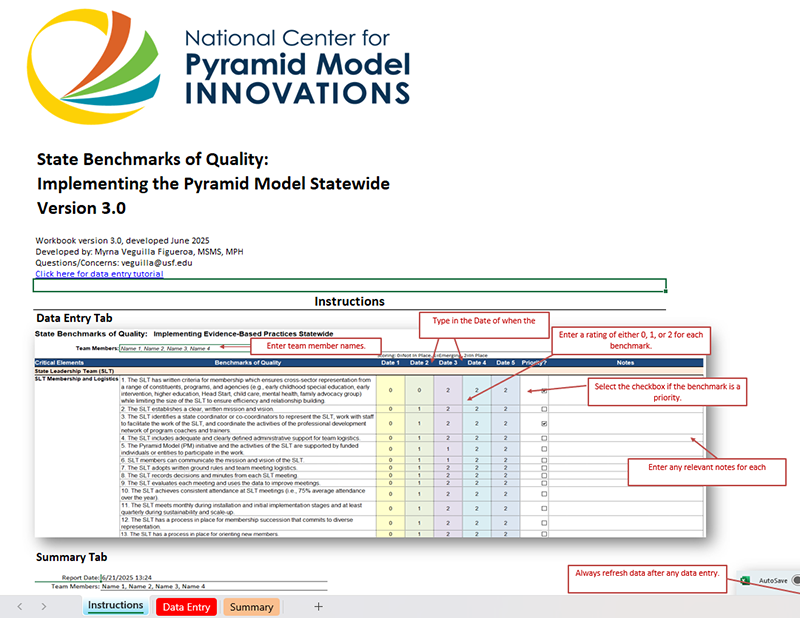 State Benchmarks of Quality: Implementing the Pyramid Model Statewide Version 3.0 Excel workbook Instructions thumbnail image