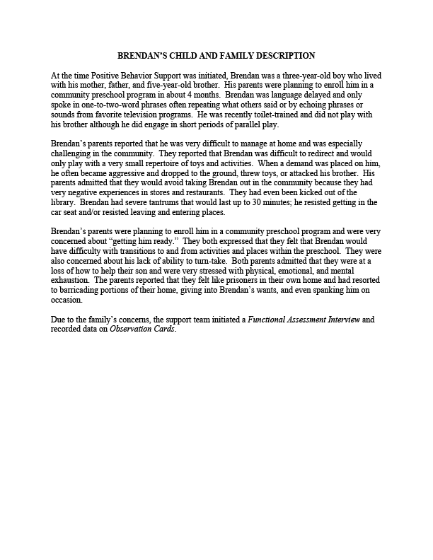 Brendan - Child and Family Description