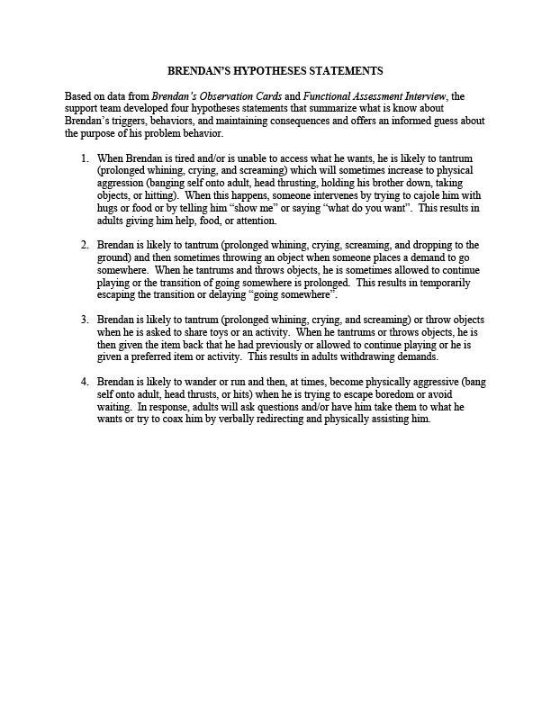 Brendan - Hypothesis Statements