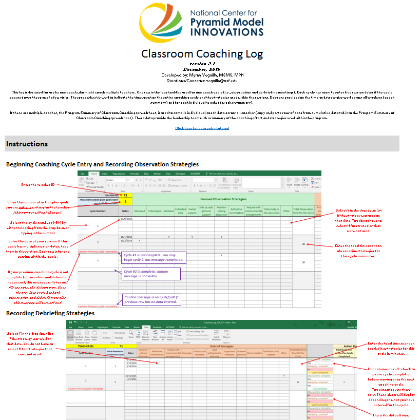 Classroom Coaching Log (Excel)