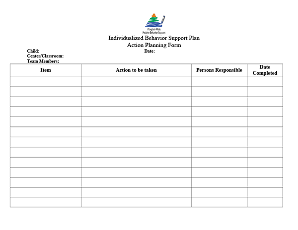 Individualized Behavior Support Plan Action Planning Form