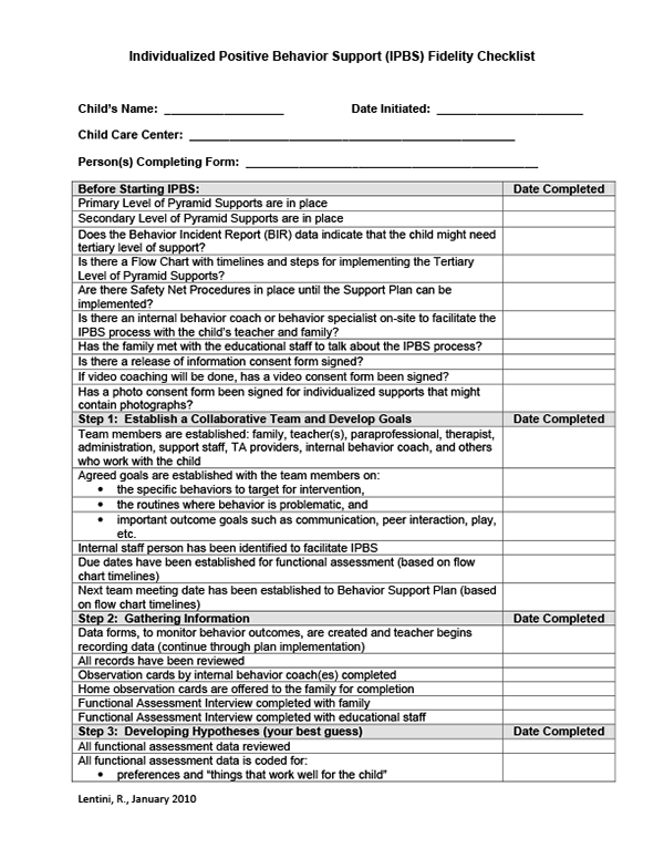 Individualized Positive Behavior Support (IPBS) Fidelity Checklist (Editable)