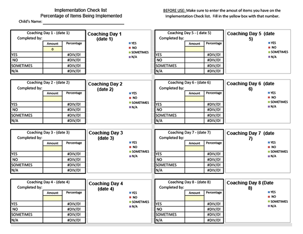 Implementation Checklist Outcomes Worksheet, Blank