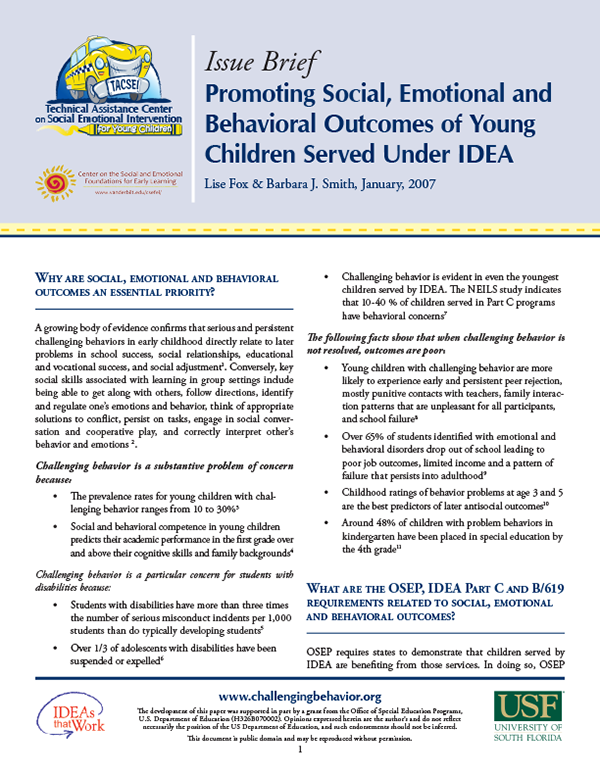 Promoting Social, Emotional, and Behavioral Outcomes of Young Children Served Under IDEA