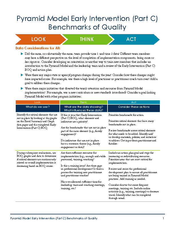 Look-Think-Act: Pyramid Model Early Intervention (Part C) Benchmarks of Quality