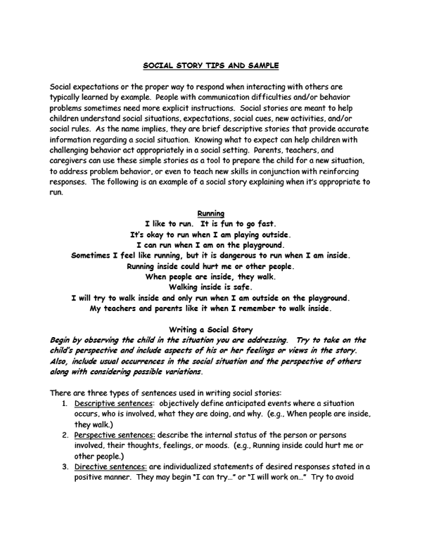 Social Story Tips and Sample