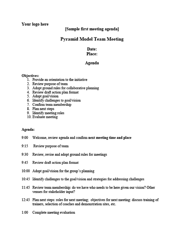 First Team Meeting Agenda, Sample