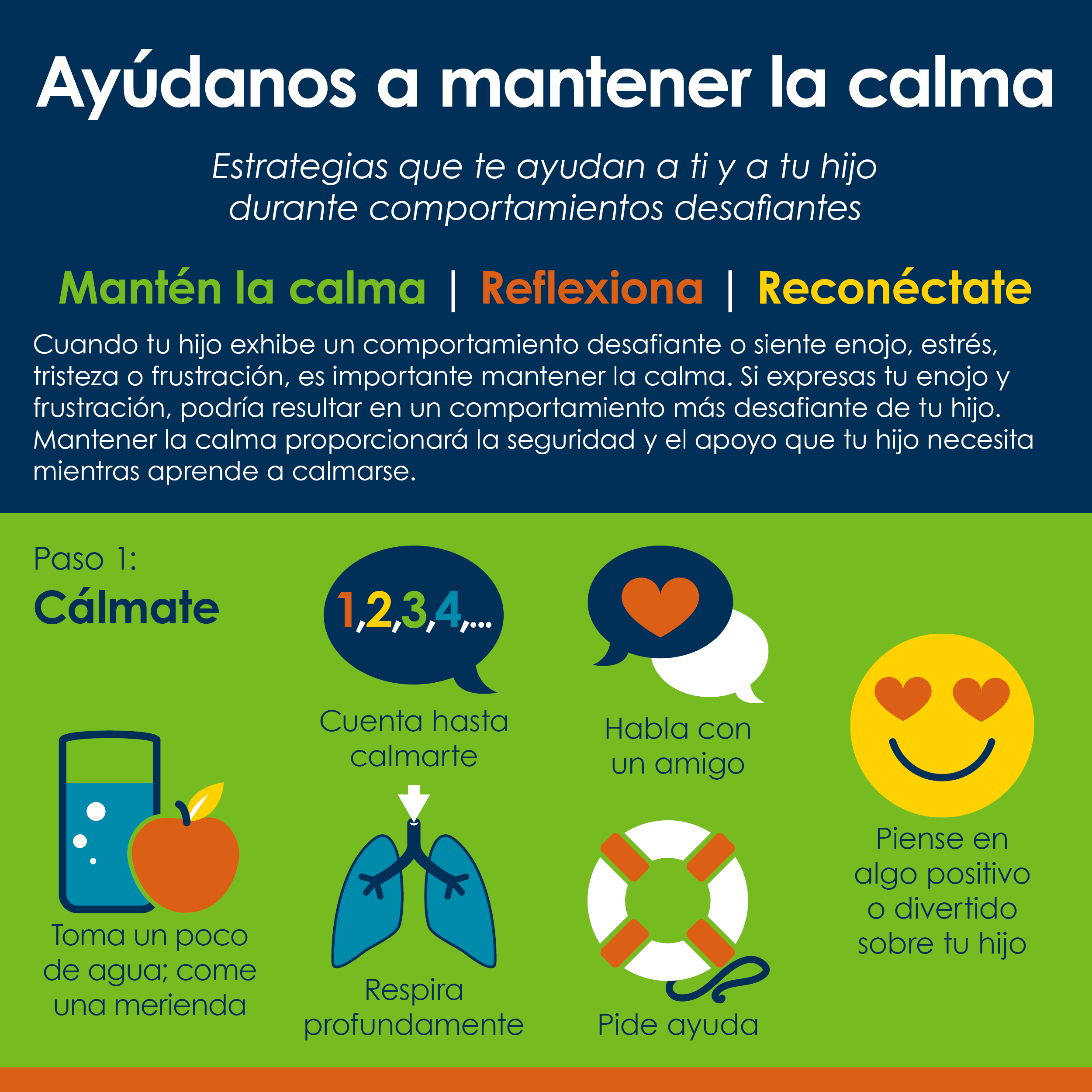 Help Us Stay Calm: Strategies that help you and your child during challenging behavior (Spanish, Image)
