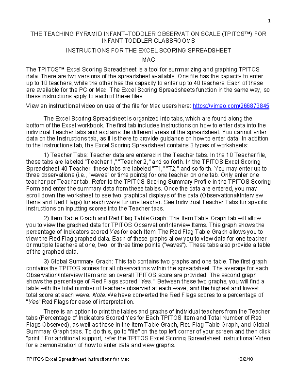 TPITOS Report  - Excel Scoring Spreadsheet Instructions (MAC Version)