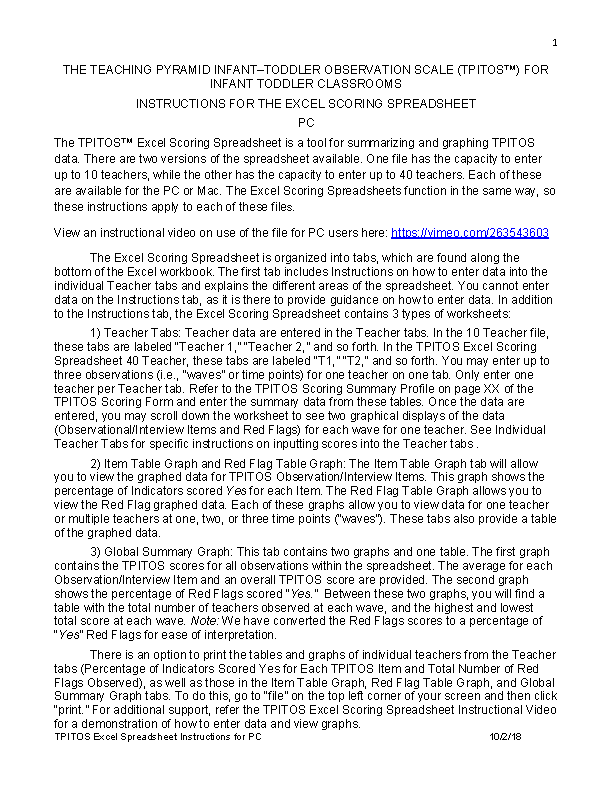 TPITOS Report  - Excel Scoring Spreadsheet Instructions (PC Version)