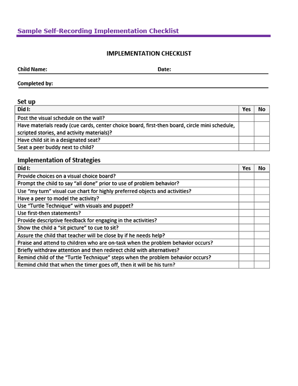 Implementation Checklist, Sample (Editable)