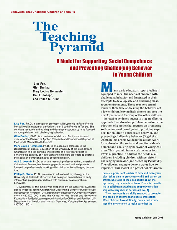 The Teaching Pyramid: A Model for Supporting Social Competence and Preventing Challenging Behavior in Young Children