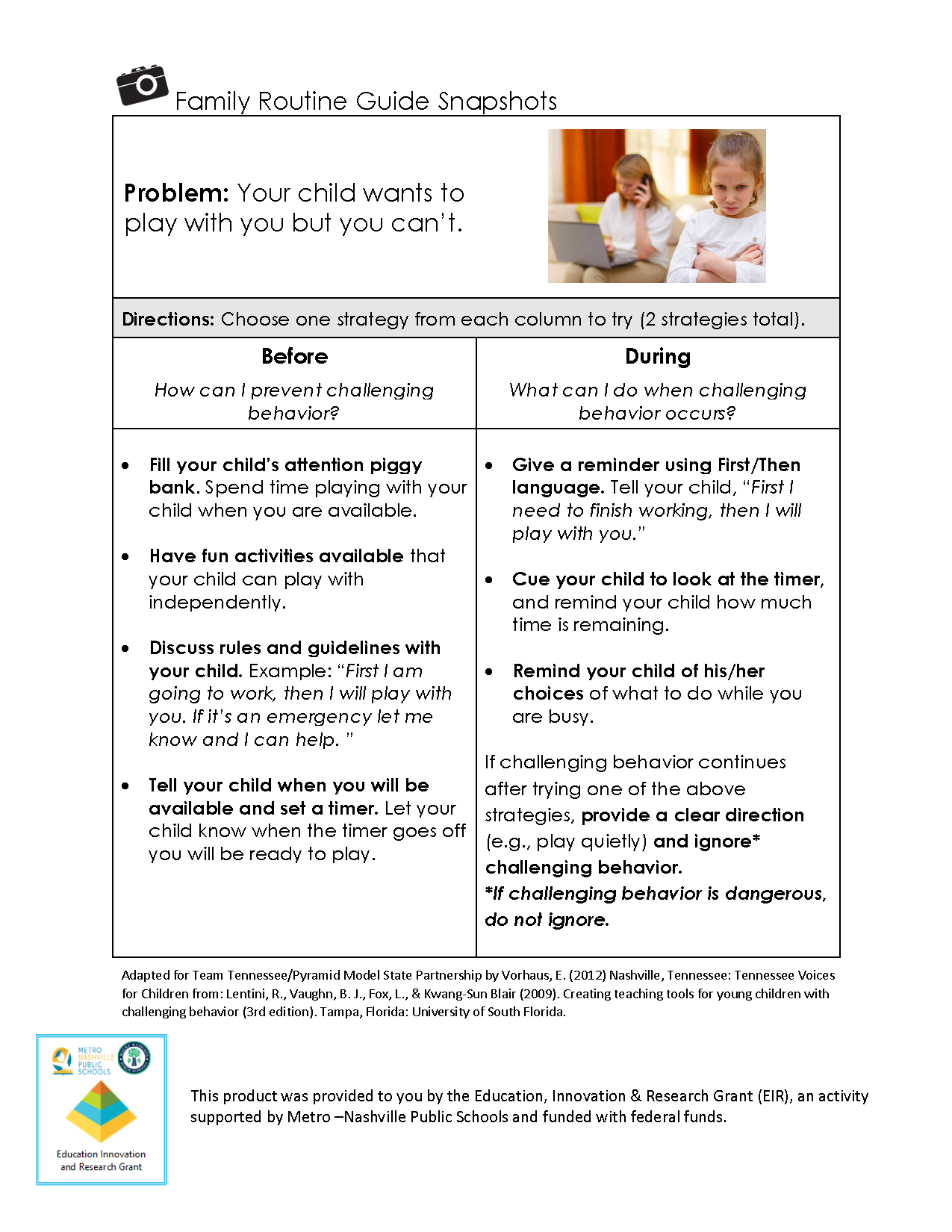 Family Routine Guide Snapshot: Attention