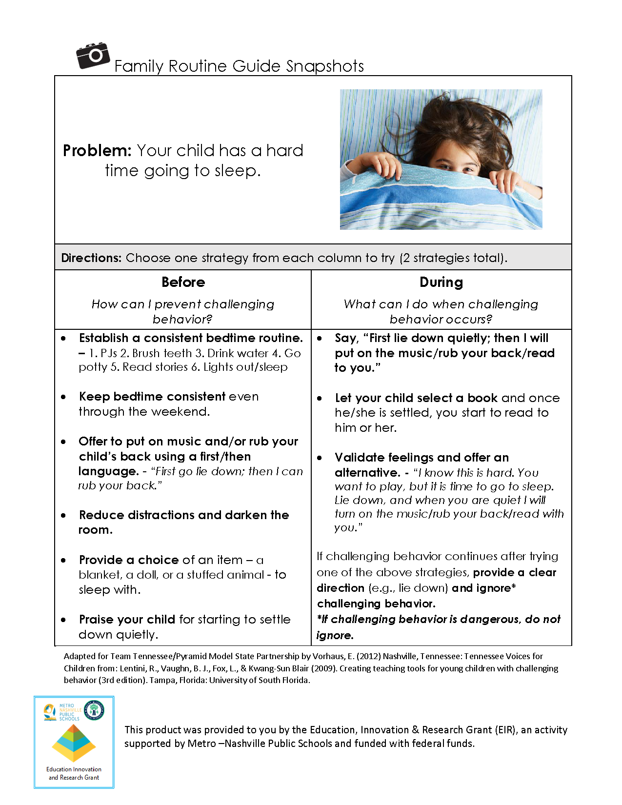 Family Routine Guide Snapshot: Bedtime