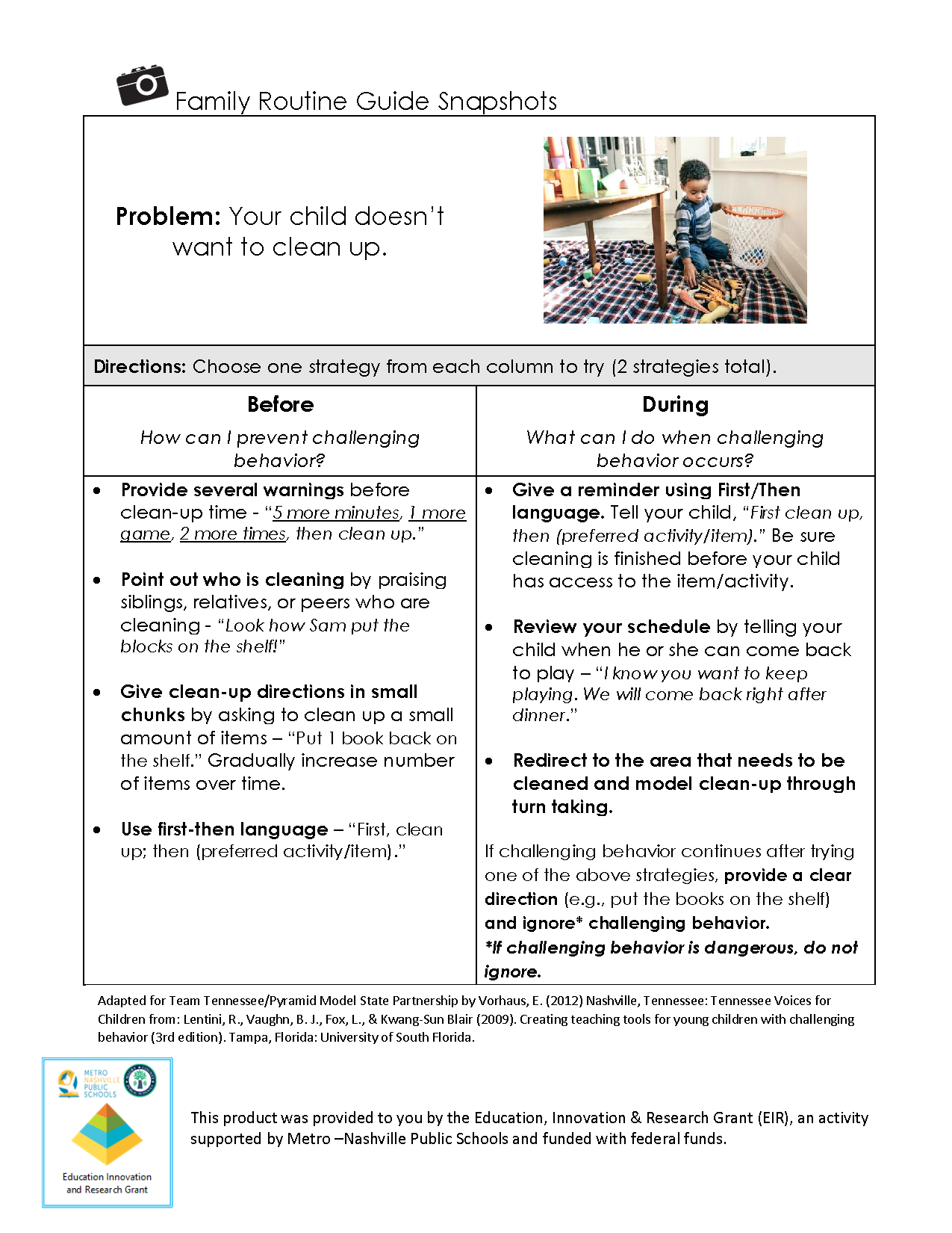 Family Routine Guide Snapshot: Clean Up