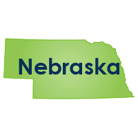 Nebraska State of Nebraska in green with Nebraska written in navy blue on top