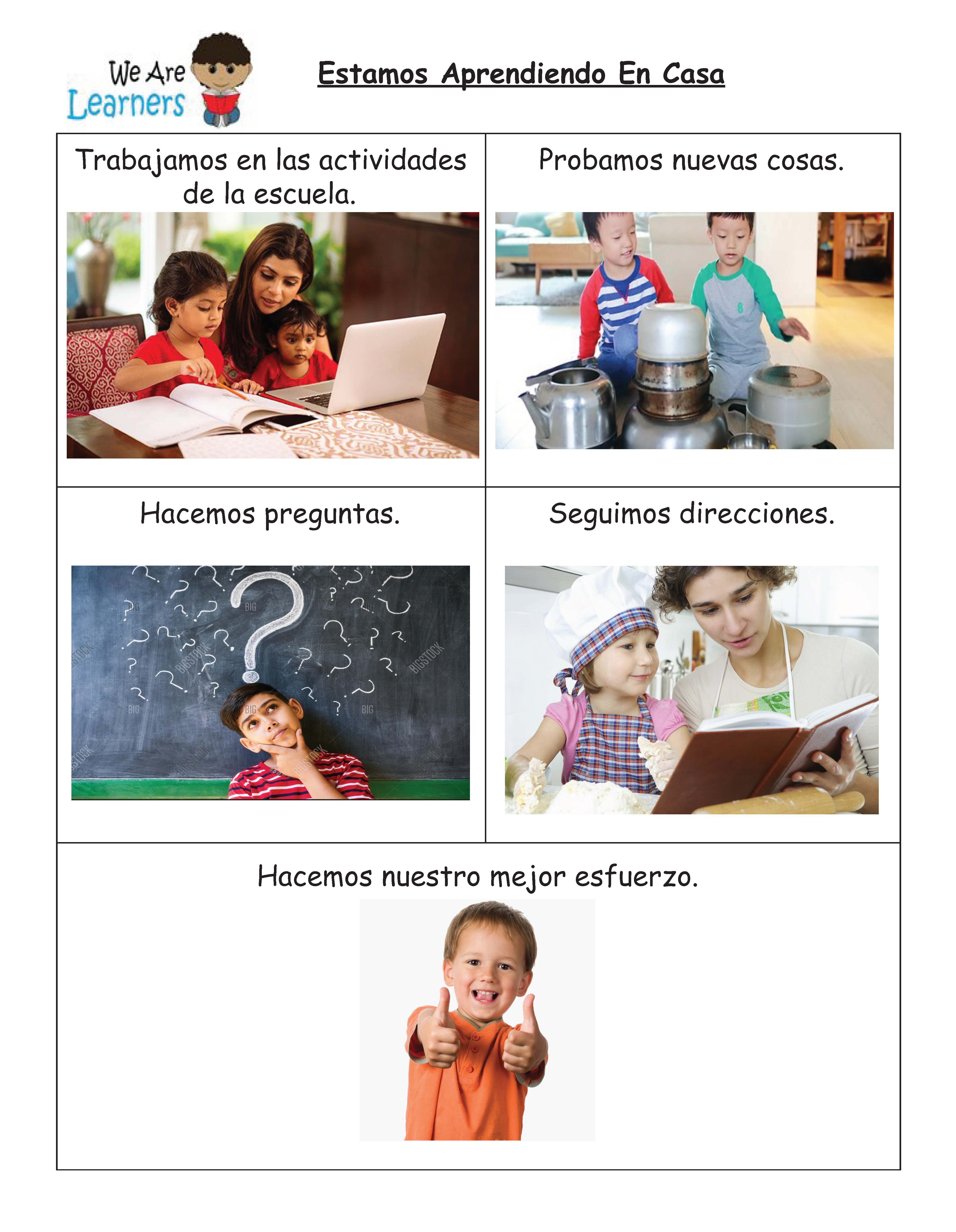 We are Learners at Home Family Handout (English, Spanish, and Arabic)