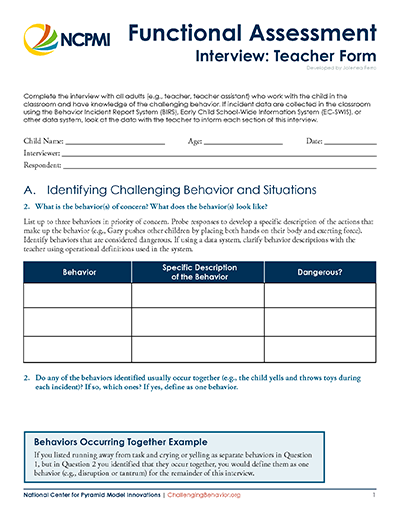 Functional Assessment Interview: Teacher Form
