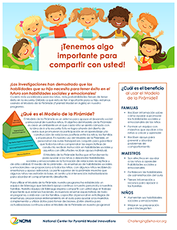 Thumbnail image of the Information Sheet for Families Announcing Pyramid Model (Spanish) Resource