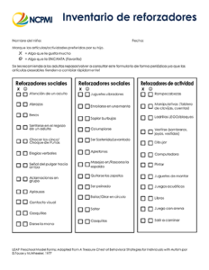 Thumbnail view of the Reinforcer Inventory form in Spanish