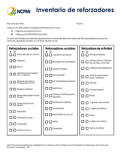 Thumbnail view of the Reinforcer Inventory form in Spanish