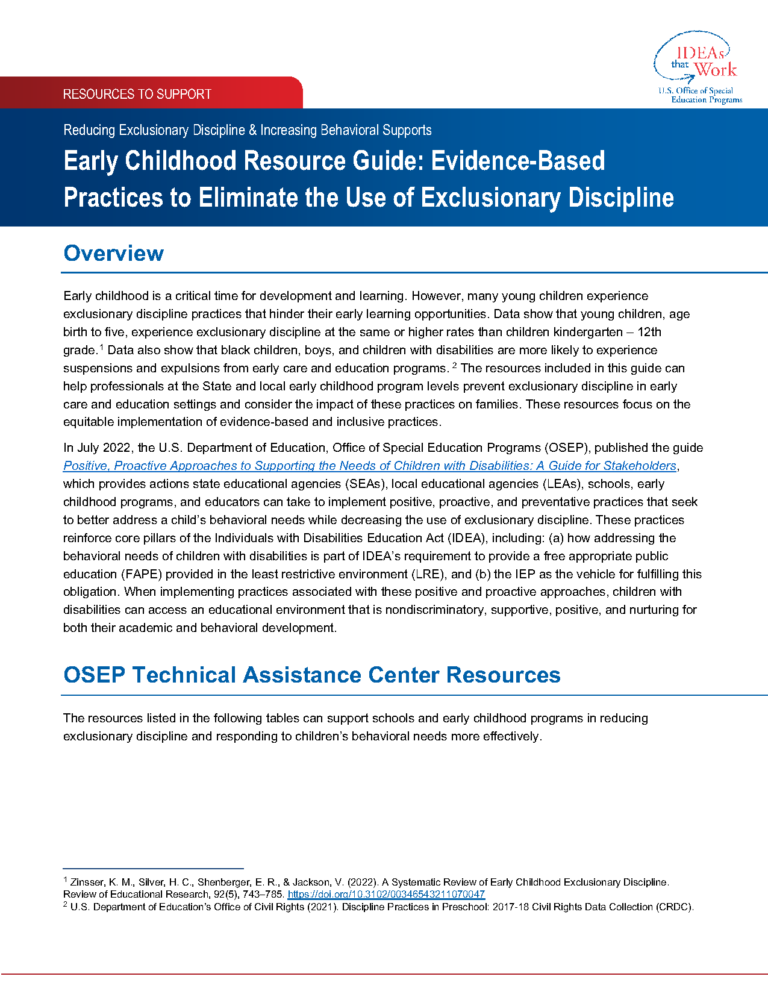 Early Childhood Resource Guide: Evidence-Based Practices to Eliminate ...