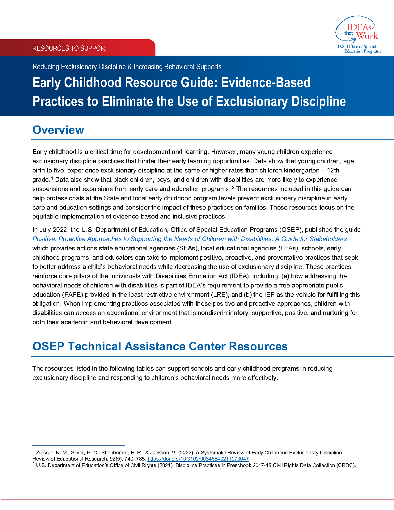 Early Childhood Resource Guide: Evidence-Based Practices to Eliminate the Use of Exclusionary Discipline