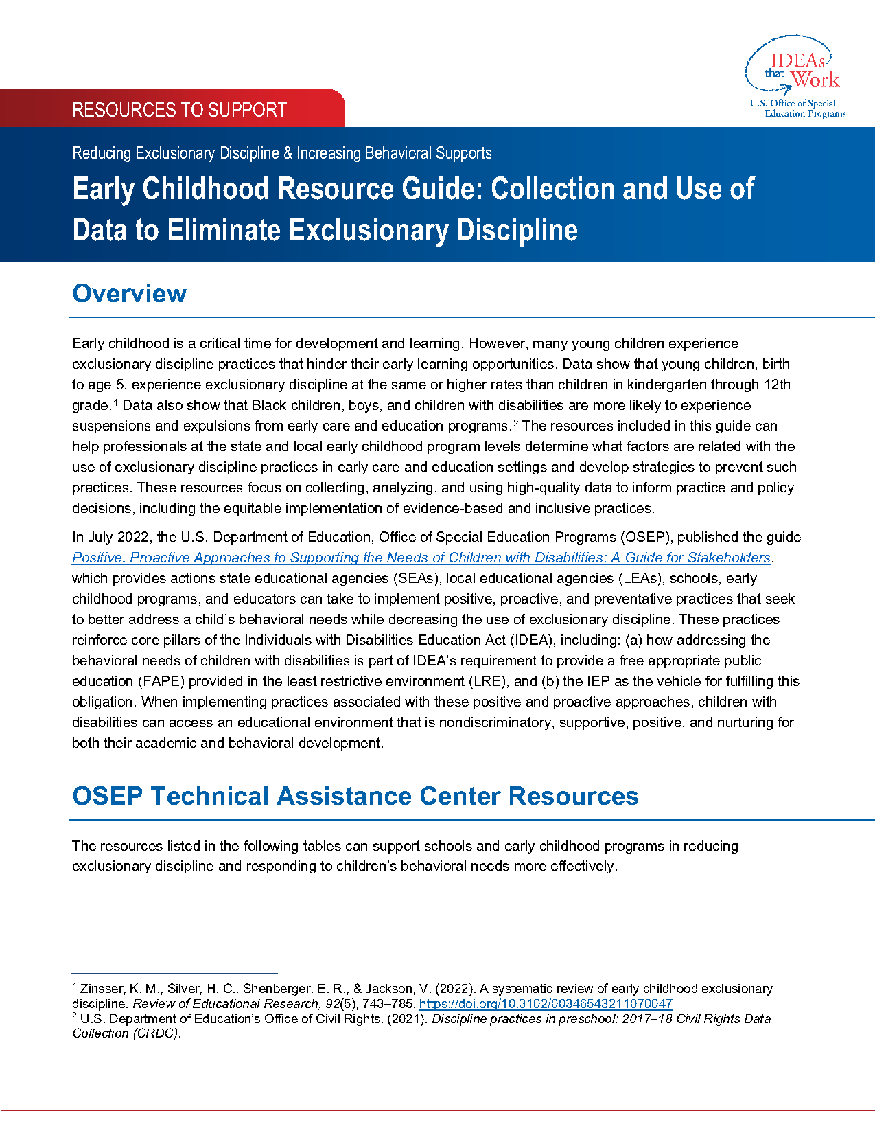 Early Childhood Resource Guide: Collection and Use of Data to Eliminate Exclusionary Discipline