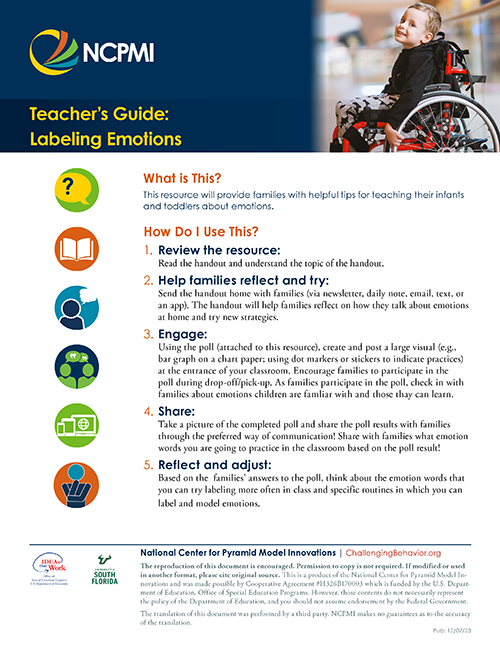 Thumbnail image of page one of the Teachers' Guide: Labeling Emotions (Ojibwe) translation