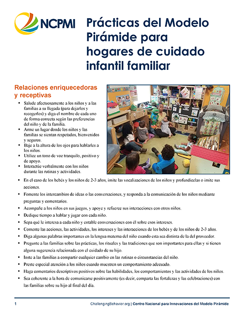 Thumbnail view of the Pyramid Model Practices for Family Child Care Homes (Spanish)