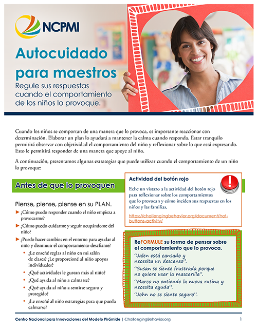 Thumbnail view of page one of Self-Care for Teachers (Spanish) translation provided by the Oregon State University Implementation Support Team