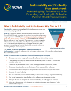 Thumbnail view of page one of the Sustainability and Scale-UP Plan Worksheet