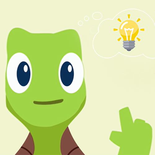 tucker-turtle-head-start-video Turtle graphic - Tucker the Turtle is smiling and pointing up to a thought bubble next to his head with a lightbulb in it.