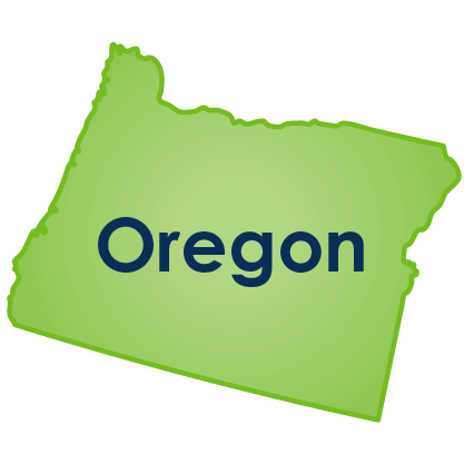 Oregon Image of the state of Oregon in green with the name in blue text on top