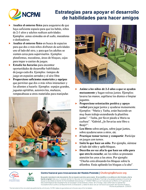 Thumbnail of Strategies for Supporting the Development of Friendship Skills (Spanish) resource. Translation provided by the Oregon Inclusion Implementation Support Team