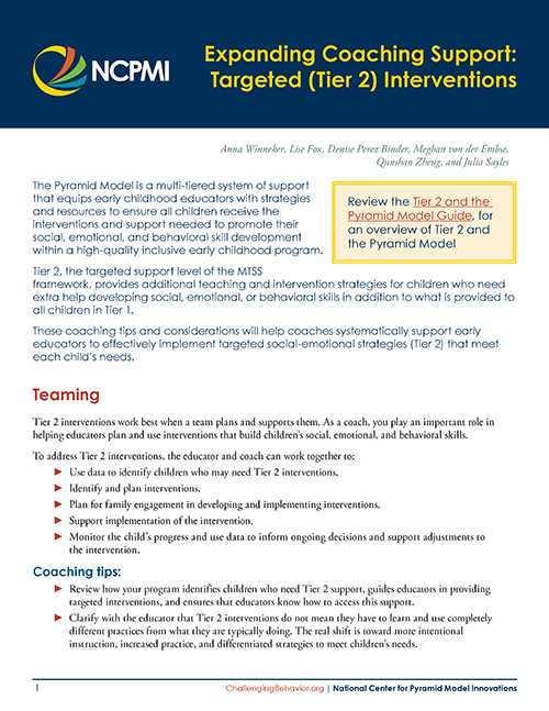 Thumbnail of page one of the Expanding Coaching Support: Targeted (Tier 2) Interventions