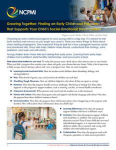 Thumbnail of page one of Growing Together: Finding an Early Childhood Program that Supports Your Child’s Social-Emotional Development