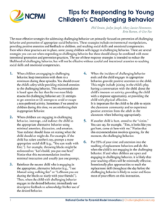 Thumbnail of page one of the Tips for Responding to Young Children's Challenging Behavior
